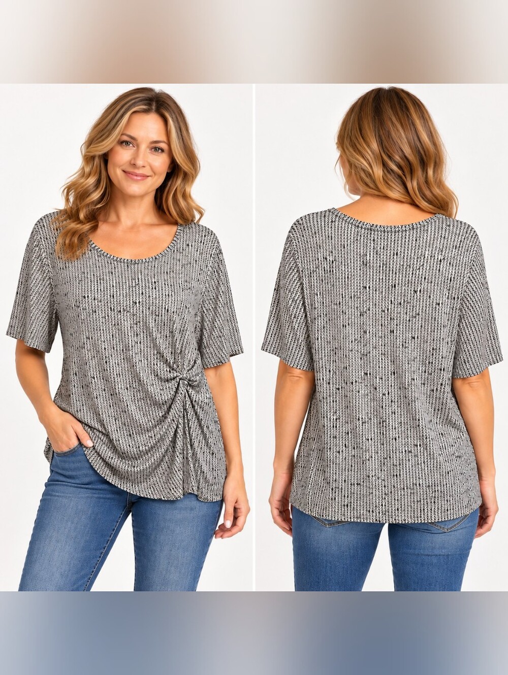Croft & Barrow Womens XXL Tunic Top Black/White 3/4 Sleeve V-Neck Shirt Blouse